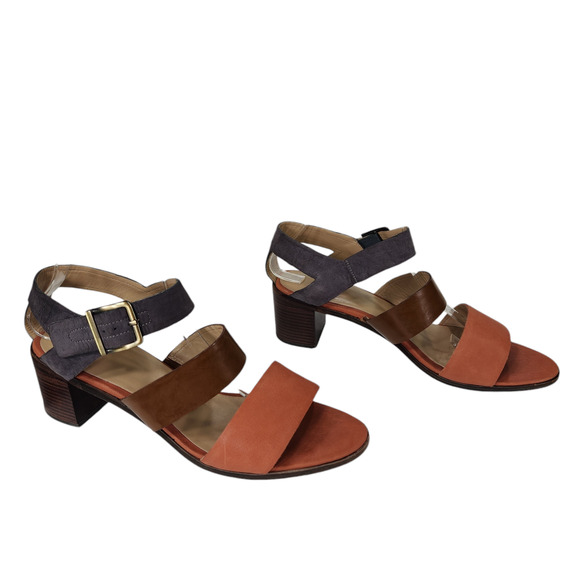 Eileen Fisher 10 Womens Sandals Heel Repeat Colorblock Orange Brown Open Strappy - Picture 1 of 12